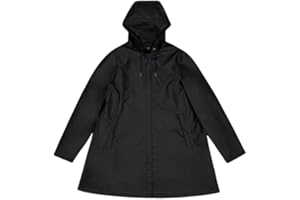 RAINS Giacca line W Jacket impermeabile, silhouette a trapezio, chiusura frontale con bottoni automatici nascosti, cappuccio con coulisse, tasche laterali, antivento, colore Nero