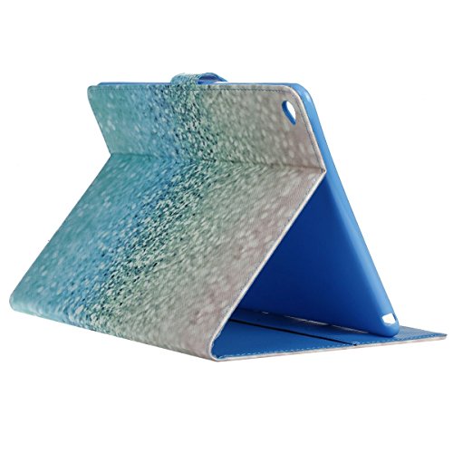 Etsue für iPad Air 2/iPad 6 Silber Grün Strand Sand Ledertasche Case Hülle, Bunte Retro Painted Smart Cover Case Flip Case Tasche Leder Hülle Folio Wallet Etui Schale Schutzhüllen mit Ständer Magnetic Kartenfächer für iPad Air 2/iPad 6 + 1x Glitzer Staub Stecker + 1x Blau Eingabestift- Beach Sand - 5