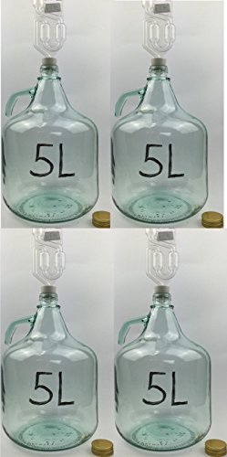 4 x SET 5L Flasche + Stopfen + Gärröhrchen Weinballon Gärballon Glasflasche Gärbehälter