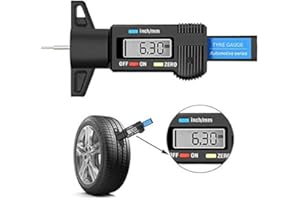 AOFAN Adjustable Digital Tyre Tread Depth Gauge (Range 0-25.4mm) with LCD Display for Cars, Vans, Trucks, Motorbike - Black