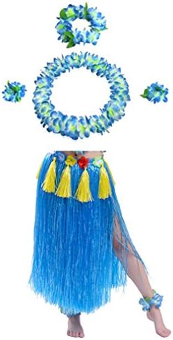 SHOLIND Adult Women Girls Elastic Hawaiian Hula Dancer Grass Skirt Fancy Dress Halloween Party Cosutme (Size B:Length 80cm/31.5", Pale Hay)