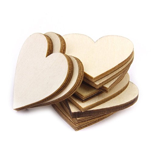 Tinksky Holz Herzen, leere Herzen 40mm Holz Scheiben Scheiben – 50stk (Holz Farbe) - 5