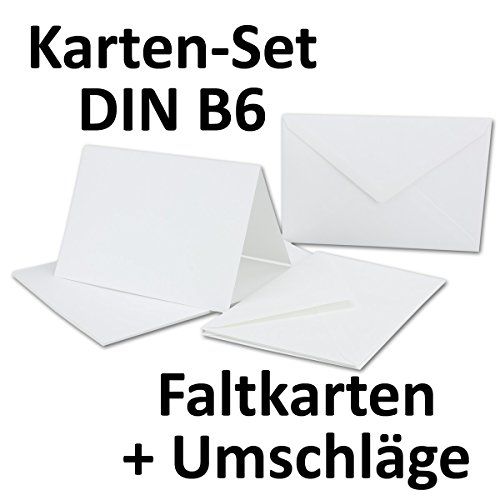 50 Sets // großes Kartenpaket mit 50 Faltkarten & 50 Umschlägen DIN B6 - weiß // Feinleinen-Struktur!