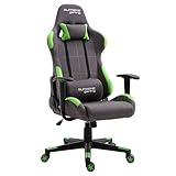 IDIMEX Chaise de Bureau Gaming Swift Racer Chair Style Racing Gamer, Fauteuil Ergonomique pivotant, siège à roulettes avec Dossier inclinable et Coussins, revêtement en Tissu Gris et Vert
