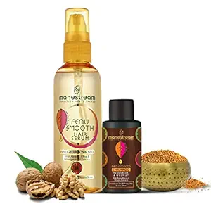 Manestream Fenusmooth Ayurvedic Hair Serum for Men & Women for Dry & Frizzy Hairs with Fenugreek & Walnut Oil | Free Fenusmooth Mini Shampoo 30ml - Pack Of 2