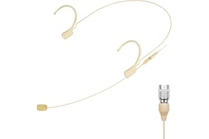 KIMAFUN Microfono Archetto Headset Professionale a Doppio Gancio per L'orecchio Condensatore Compatibile con Audio-Technica Wireless System Bodypack Transmitter, Hirose 4Pin,Beige, HC-810 T4