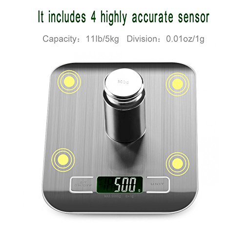 VersionTech Edelstahl Optik Multifunktionelle Digitale Küchenwaage Haushaltswaage mit Hoher Präzision bis zu 1g Maximalgewicht 5kg – Grau - 4