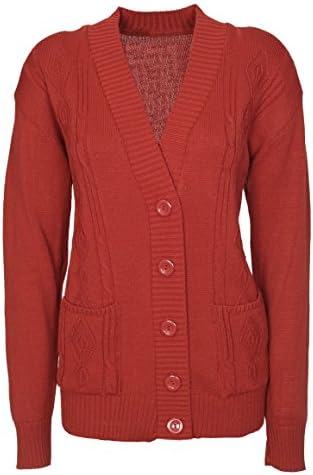 Lets Shop Shop New Classic Womens Cardigan Ladies Sizes 10-20 Cable Knit Long Sleeve Aran Type (XL, Rustic Red)