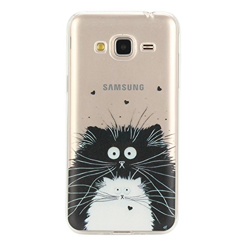 Funda Samsung Galaxy J3 2016 SM-J320F Silingsan Funda de Silicona TPU para Samsung Galaxy J3 2016 SM-J320F Carcasa Transparente Soft Clear Case Cover Funda Blanda Flexible Carcasa Delgado Ligero Caja Anti Rasgu  os Anti Choque con Dise  o Creativo - Gato Blanco y Negro