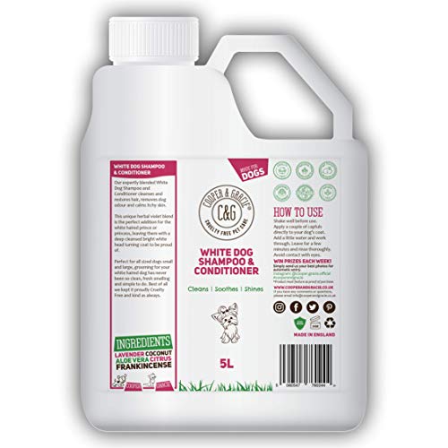 Cooper And Gracie C&G Cruelty free Pet Care Champú acondicionador para Perro Blanco con Violeta de Hierbas para Eliminar Manchas de orina y Piel Sensible al picor - Seguro para Cachorros medicados
