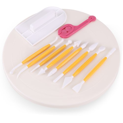 11tlg TORTENPLATTE drehbar 30,8cm KUCHENPLATTE KUCHEN Modellierwerkzeug Glätter Teigmesser DEKO