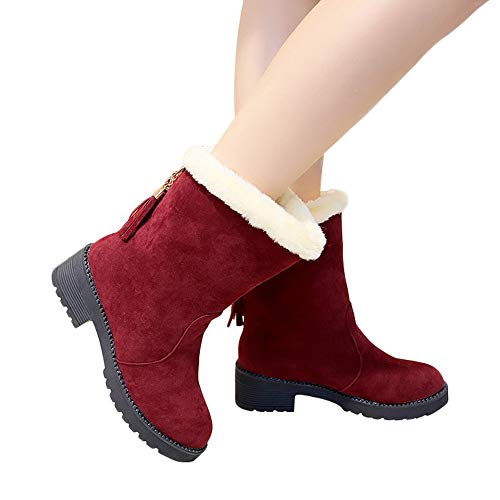 Preisvergleich Produktbild TianWlio Stiefel Frauen Winter Warm Schuhe Stiefeletten Boots Halten Schlüpfen Schneestiefel Weihnachten Frauen Schlüpfen Schuhe Schneestiefel Wildleder Quasten Stiefel Runde Kappe Halten Sie Schuhe