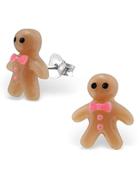 Bungsa© Lebkuchenmann Ohrstecker für Kinder ECHTSILBER .925 11mm Gingerbread Plätzchen backen (Ohrringe Echtschmuck...