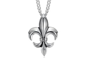 BOBIJOO Jewelry - Pendentif Fleur de lys Collier Homme Femme Acier Inoxydable Argent Diamant