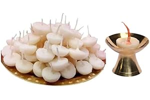 SHOPOGENIE 100 Pcs Ghee diya batti for Pooja with 1 Brass Diya Holder | Ghee Batti for Diya Daily prayer | Burning Time 20-30 Min | GW100