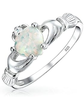 Bling Jewelry Keltischer Herzen Synthetische weiß Opal Claddagh Ring Sterling Silber