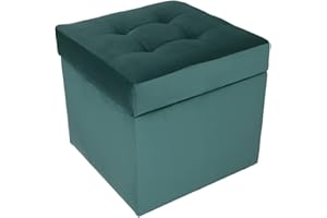 POSTERGALERIA Taburete tapizado de 45 x 45 cm, color del mar, asiento suave, plegable con espacio de almacenamiento (50 l) soporta una carga de hasta 100 kg, terciopelo – Taburete para salón, dormitorio, vestíbulo