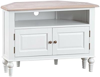 Norfolk White Painted Oak Corner TV/HiFi Unit / 2 Door Corner TV Stand with Oak Tops / French Country Style