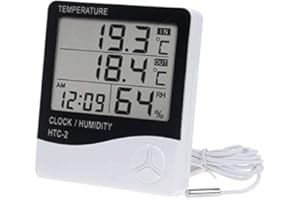 YCDC Digital LCD Temperature Humidity Hygrometer 1.5m Probe Cord, Greenhouse Room Indoor Thermometer Monitor,Clock Beep
