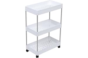 ‎BOXEDHOME BoxedHome 273B3 Schlanke Küchenwagen Rädern, platzsparendes Badezimmerregal Küchenregal für Küche, Badezimmer, Wäsche, Schlafzimmer, Alkovenregal, Aufbewahrungswagen, Weiß 3 Schicht