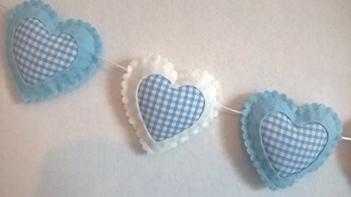 Nursery Decor Baby Blue and White Check Gingham heart Wall Decoration Baby Boy