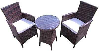 Classic 2 Seater Rattan Bistro Set - Light Mixed Brown Finish - Set Includes 2 Single Chair And 1 Dining Table