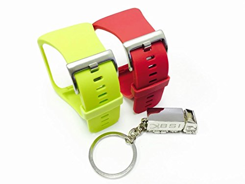 BSI Set 1pc Red and 1pc Citrus Yellow Replacement Bands For Samsung Gear S Smart Watch Smartwatch Wireless + Free Silver Metal Truck Keychain with BSI(TM) LOGO