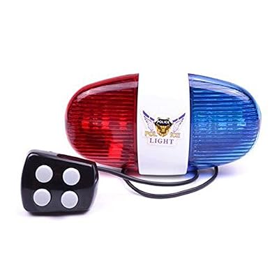 Yakamoz Yakakamoz Cyclisme 4 Trompette Sirène Corne électrique Vélo Avec Lumière 4 Sons Vélo Police Siren Bell Vélo Sirène de Police Lampe [6 LED] Pour l'extérieur