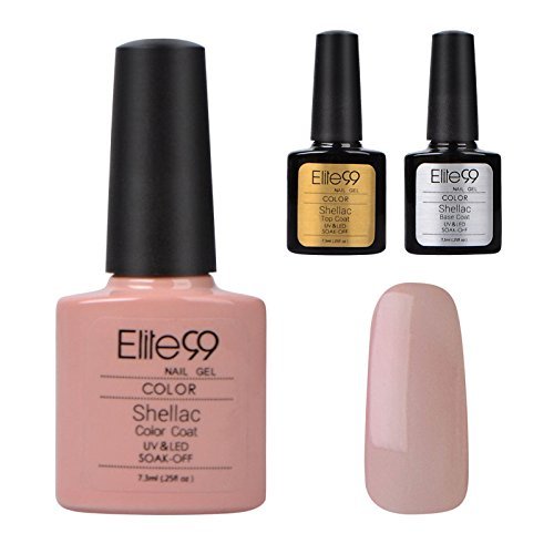 Elite99 Shellac UV LED Gel auflösbarer Nagellack 7.3ml nude/Rosa Nude NEU +Base Coat+ Top Coat , Nagelgel Farbgel Farblack (3 x 7.3ml)