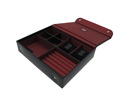 Herren Schmuckkästchen zum organisieren mit Abdeckung, Handgefertigt aus europäischem Leder in Premium Qualität für 2 Uhren, Manschettenknöpfen, Schmuck, Visitenkarten oder Münzen by Cordays CDM-00011 - 4