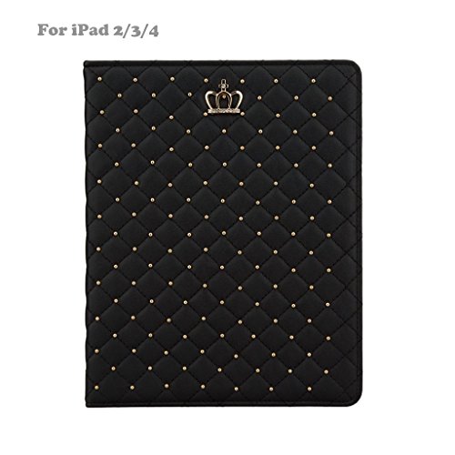iPad Hülle, iPad 2/3/4 Schutzhülle, für Apple iPad 2, iPad 3, iPad 4 Fashion PU Leder KRONE Design Bling Schutz Smart Ständer Schutzhülle mit Auto Wake/Sleep schwarz schwarz - 7