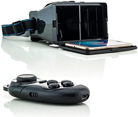 Saxonia Virtual Reality 3D-Glasses + Bluetooth Gamepad Black for Samsung Galaxy Headset Gaming Video Universal VR Box with Adjustable Lens and Strap