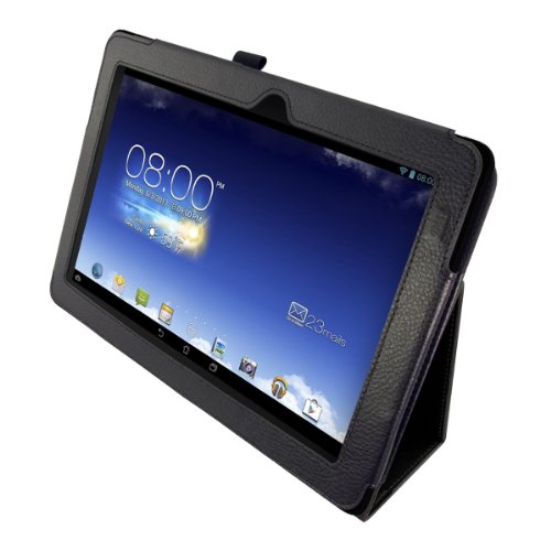 3in1 Set: kwmobile Hülle für Asus Memo Pad 10 ME102A – Tabletcover Slim Case Tablet Schutzhülle – Smart Cover Tabletcase Schwarz + Folie, kristallklar + Stylus, Schwarz - 3