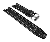 Jacques Lemans Dover Ersatzband Leder Band mit Kontrastnaht für 1-1484, Farbe:schwarz/weiß