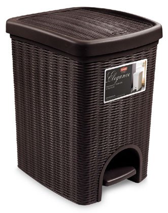 Tolles 2tlg. Badezimmerset im Rattan Design: Kosmetikeimer, Tretmülleimer 20 Liter und dazu passende Toilettenbürste in Dunkelbraun - 3