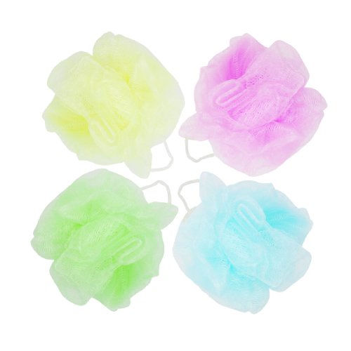 sourcingmap® Body Bathing Bath Shower Pouf Scrubber Green Blue Pink 4 Pcs