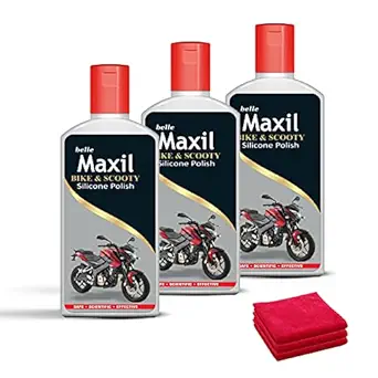 Belle Maxil Multipurpose Liquid Silicon Polish Special Instant Polish for Bike and Scooter Full Exterior Body and Tyre with Microfiber Cloth (Pack of 3)