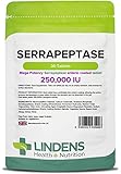 Lindens Serrapeptase 250, 000IU High Strength Tablets | 30 Pack | Ultra High Strength and Phthalate-Free Enteric Coated Tablet to Pass Through Stomach for Maximum Absorption