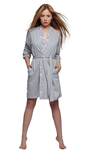 SENSIS sinnlicher Morgenmantel aus 100% Baumwolle mit Blumenmotiv und praktischem Bindegürtel - 2