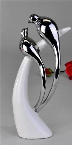 formano - Escultura de Pareja de pájaros de cerámica en Color Blanco/Plata Altura 30 cm