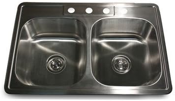 Nantucket Sinks NS3322-DE-9 33-Inch Drop-In Double Bowl Stainless Steel Kitchen Sink by Nantucket Sinks