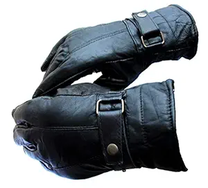 Alexvyan Men's Sports Leather Snow Proof Soft Warm Winter Protective Riding Gloves for Cycling Byke Bike Motorcycle (Black, Regular) - 1 Pair