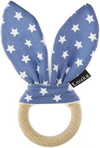 Louka Teether (Rabbit Ears with) – Beech Wood and Fabric. Unisex Baby Name – Handmade.
