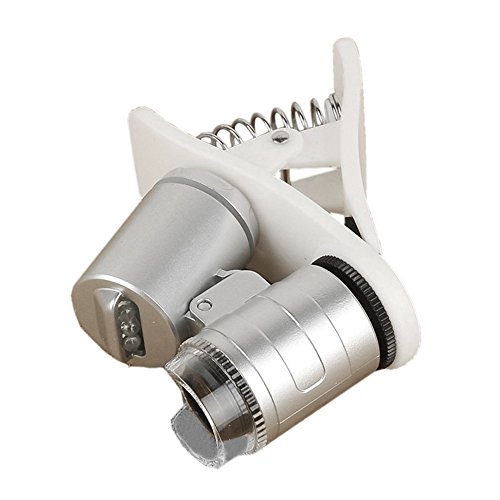 Microscopio - TOOGOO R 60X clip LED de la lupa de aumento de vidrio de telefono movil para microscopio portatil detector de dinero UV linterna universal plata reviews Microscopio - TOOGOO R 60X clip LED de la lupa de aumento de vidrio de telefono movil para microscopio portatil detector de dinero UV linterna universal plata