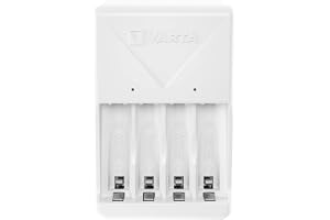 VARTA Laddare för 2/4 AA/AAA, Plug Charger, EU-kontakt | för laddningsbara NiMH-batterier, med säkerhetsavstängning, Inkl. 4x
