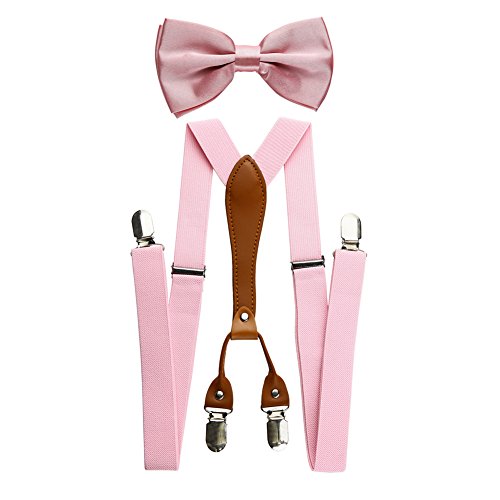 Mens Adjustable Elastic Suspenders y Bow Tie Set (rosado)