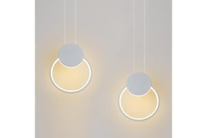 LIGKIN Set di 2 Lampadari a Sospensione LED Moderno 11W Rotondi, Creativa Plafoniera in Alluminio LED lampada da soffitto per Cucina Soggiorno Camera da letto, Bianco