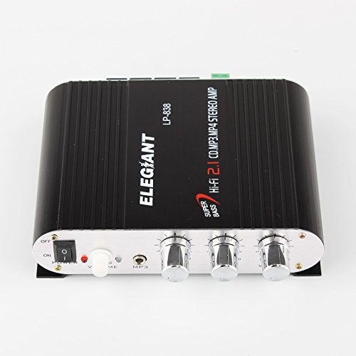 ELEGIANT Mini 200W 12V Hi-Fi Car Stereo Amplifier Power Channel Audio Heavy Bass Output - Matt Aluminum Casing with Overheating, Overload and Short Circuit Protection for Home Car Motorcycle Boat - Connect to any Speakers; Support Booster Radio MP3 MP4 iPod or CD player black