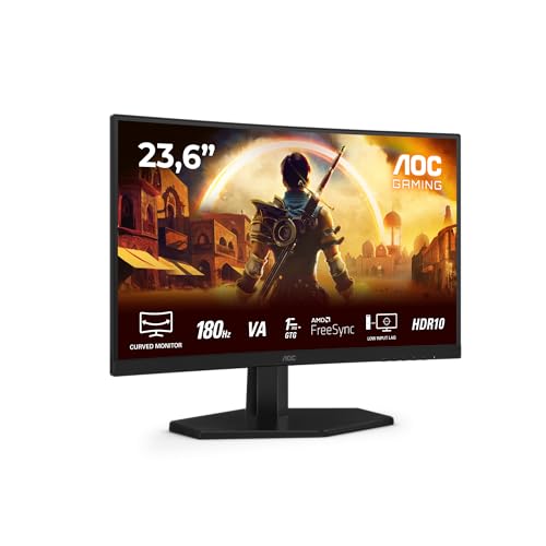 AOC Gaming Monitor C24G42E 23.6 pollici, Curvo, 1920x1080, FHD, 180Hz, VA Panel, 0.5ms MPRT, Speakers, (HDMI2x 2.0 DP 1x 1.4) Adaptive Sync, HDR10, FreeSync, Nero
