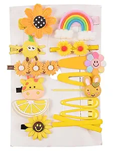 Yellow Bee Set Of 14 Assorted Hair Clip for Girls, Yellow